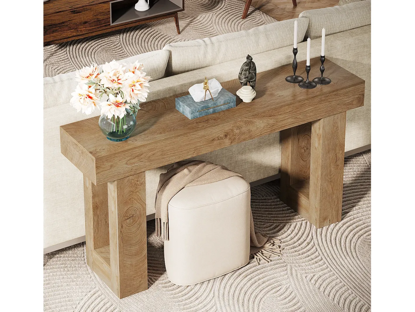 Mesa de console retangular com 160 cm de comprimento, Mesa baixa atrás do sofá para entrada (Natural)^Tribesigns Outlet