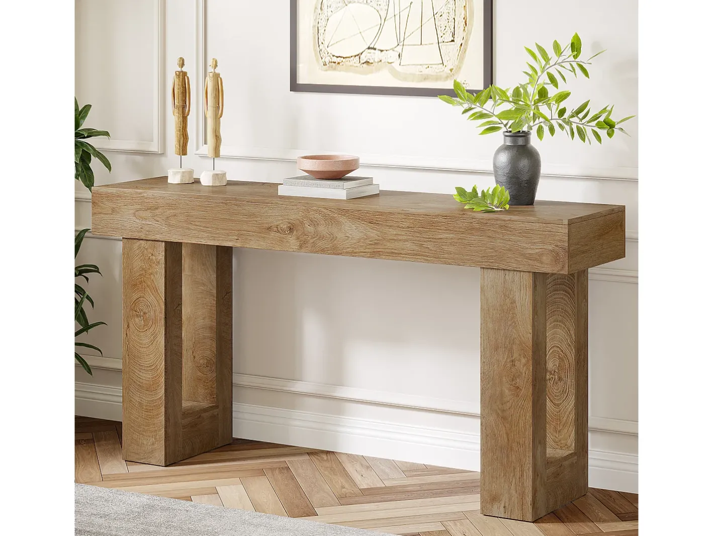 Mesa de console retangular com 160 cm de comprimento, Mesa baixa atrás do sofá para entrada (Natural)^Tribesigns Outlet