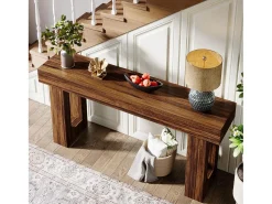 Tribesigns Consola*Mesa de console retangular com 160 cm de comprimento, mesa baixa atrás do sofá, mesa de granja para entrada, corredor, sala ( rústico) Castanho
