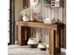 Tribesigns Consola*Mesa de console retangular com 160 cm de comprimento, mesa baixa atrás do sofá, mesa de granja para entrada, corredor, sala ( rústico) Castanho