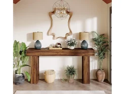 Tribesigns Consola*Mesa de console retangular com 160 cm de comprimento, mesa baixa atrás do sofá, mesa de granja para entrada, corredor, sala ( rústico) Castanho