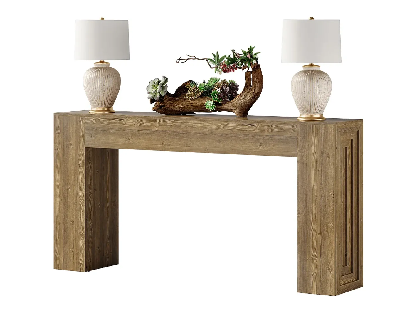 Tribesigns Consola*Mesa de console retangular com 160 cm de comprimento, mesa de entrada retangular atrás do sofá Castanho