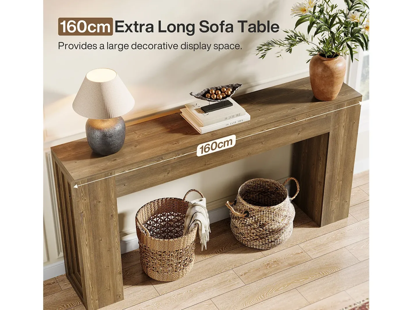 Tribesigns Consola*Mesa de console retangular com 160 cm de comprimento, mesa de entrada retangular atrás do sofá Castanho
