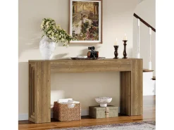 Tribesigns Consola*Mesa de console retangular com 160 cm de comprimento, mesa de entrada retangular atrás do sofá Castanho