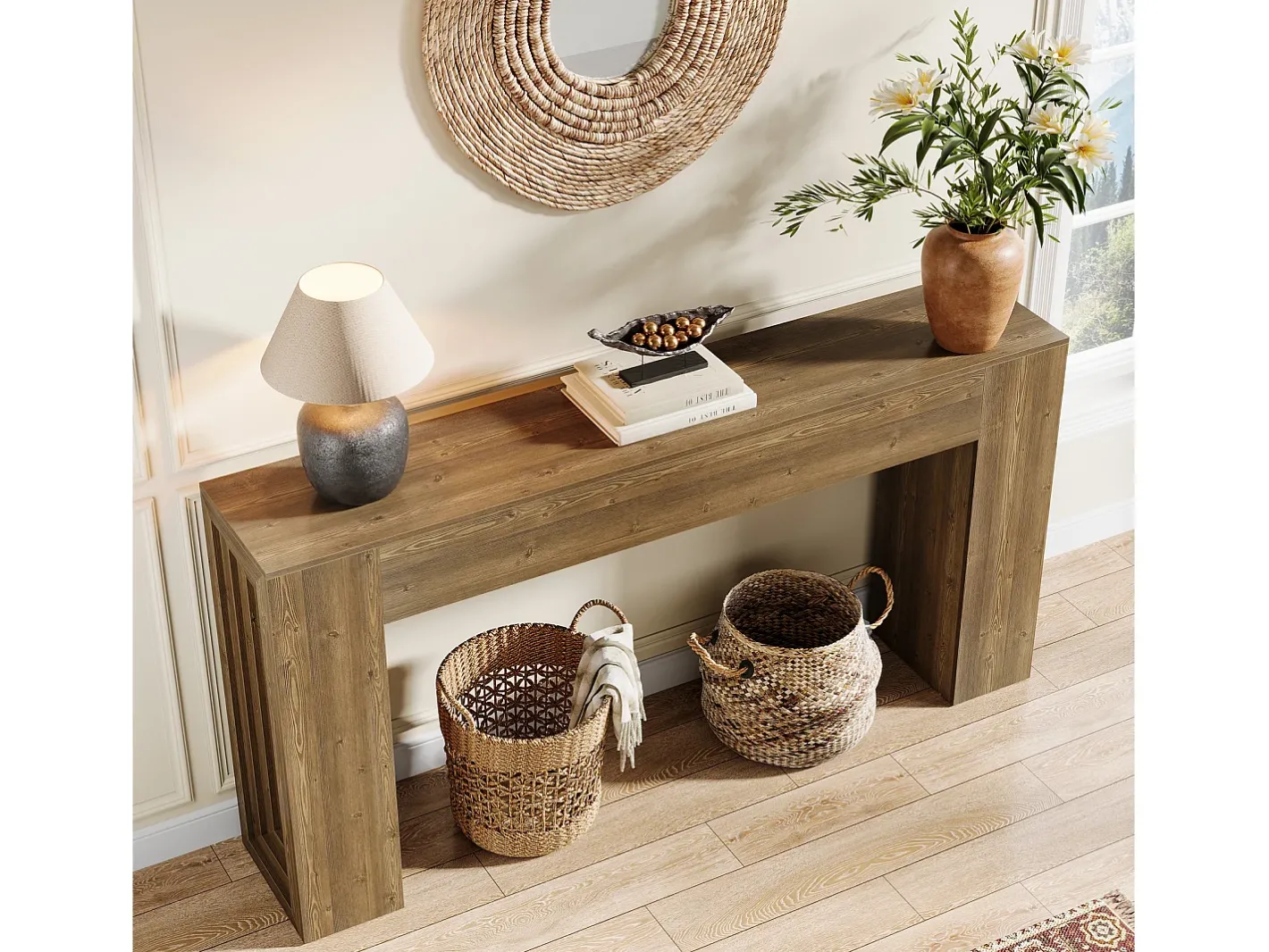 Tribesigns Consola*Mesa de console retangular com 160 cm de comprimento, mesa de entrada retangular atrás do sofá Castanho