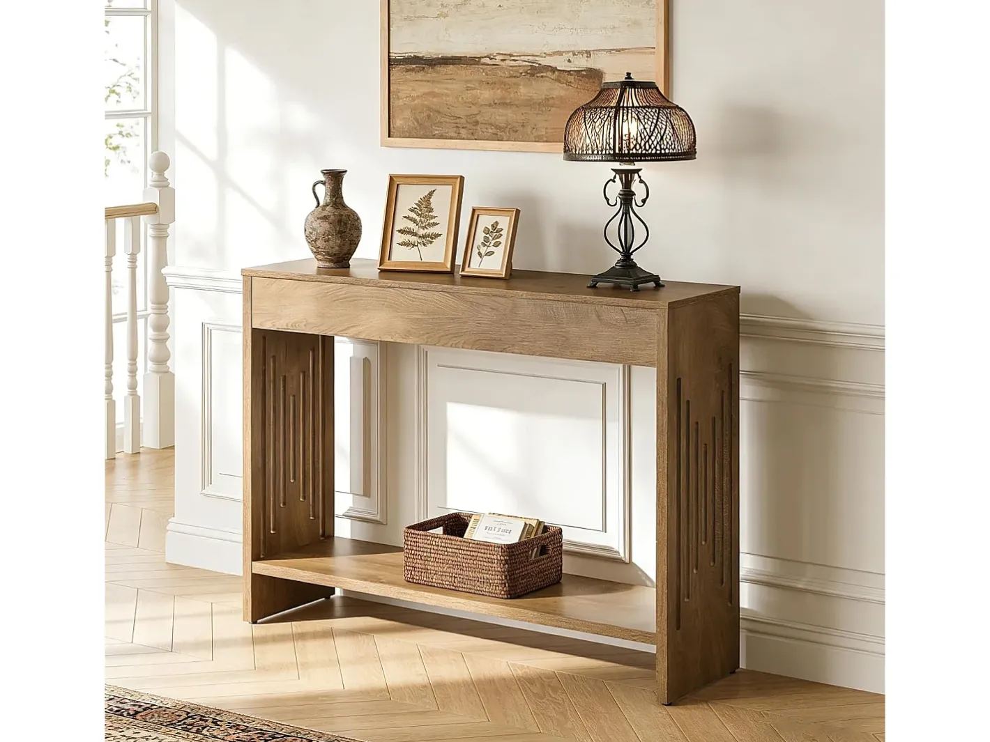 Mesa de Console para Atrás do Sofá 105cm, Mesa Pequena Rustica de 2 Andares com Prateleiras de Armazenamento^Tribesigns Online