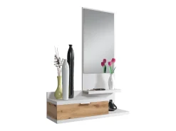duehome Consola*Mesa de corredor Dalhia com espelho e gaveta em Artik/carvalho Nodi 116x81x29 cm Branco