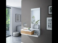 duehome Consola*Mesa de corredor Dalhia com espelho e gaveta em Artik/carvalho Nodi 116x81x29 cm Branco