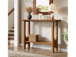 Mesa de entrada de 105 cm com espaço de armazenamento, mesa de corredor moderna de dois andares com pernas de madeira maciça para sala de estar, corredor^Tribesigns Online