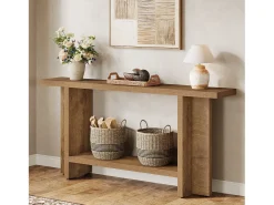 Mesa de entrada de 150 cm, mesa para sofá estreita e longa de dois andares para trás do sofá para sala de estar^Tribesigns New
