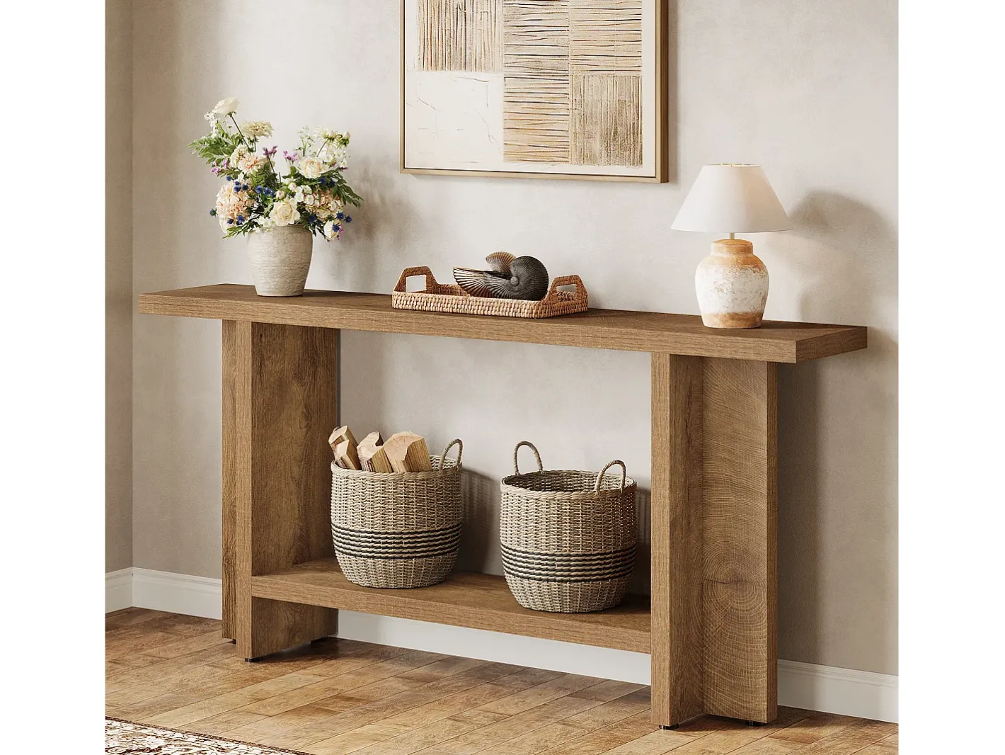 Mesa de entrada de 150 cm, mesa para sofá estreita e longa de dois andares para trás do sofá para sala de estar^Tribesigns New