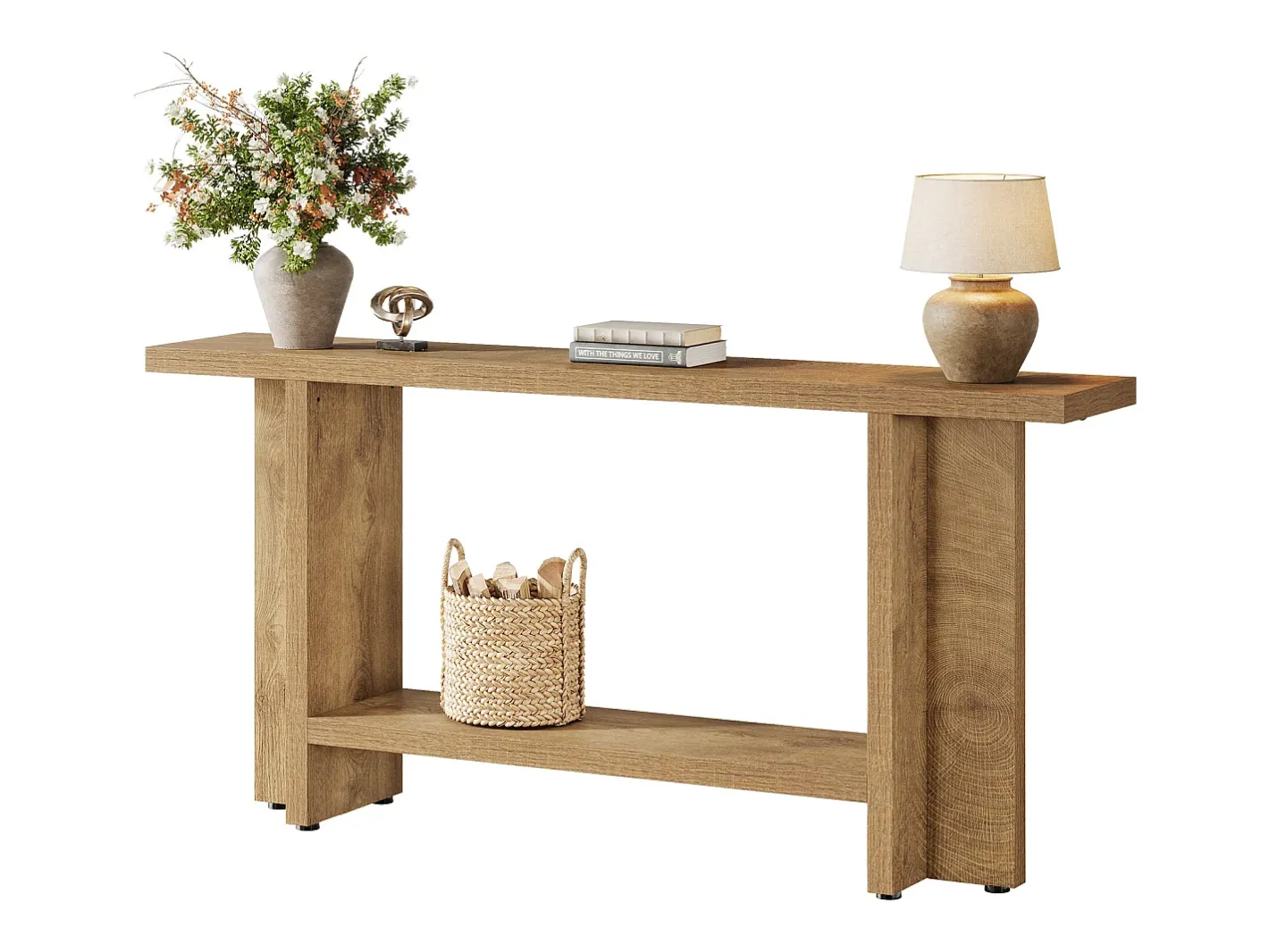 Mesa de entrada de 150 cm, mesa para sofá estreita e longa de dois andares para trás do sofá para sala de estar^Tribesigns New