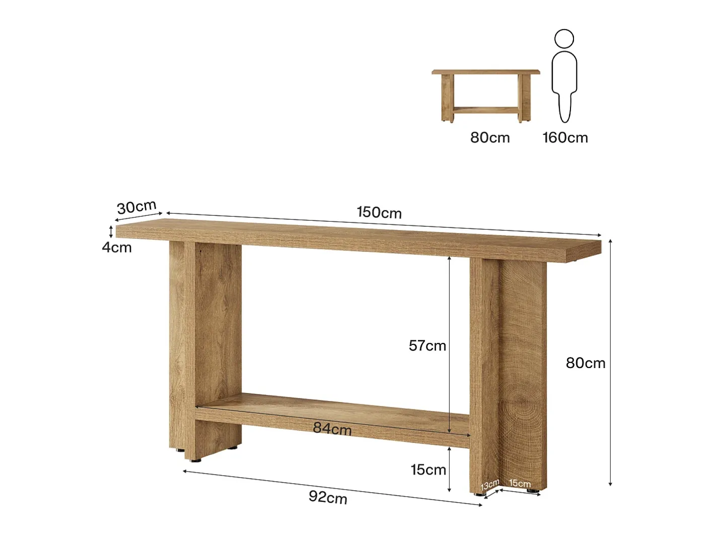 Mesa de entrada de 150 cm, mesa para sofá estreita e longa de dois andares para trás do sofá para sala de estar^Tribesigns New