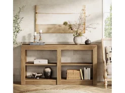 Tribesigns Consola*Mesa de Entrada de 150cm com Prateleira de 2 Níveis, Design de Silhueta Retangular, Mesa de Console de Sofá Castanho