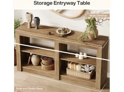 Tribesigns Consola*Mesa de Entrada de 150cm com Prateleira de 2 Níveis, Design de Silhueta Retangular, Mesa de Console de Sofá Castanho
