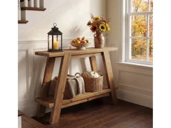 Mesa de entrada de madeira maciça de 110 cm, Mesa de console rústica de 2 níveis com armazenamento*Tribesigns Hot