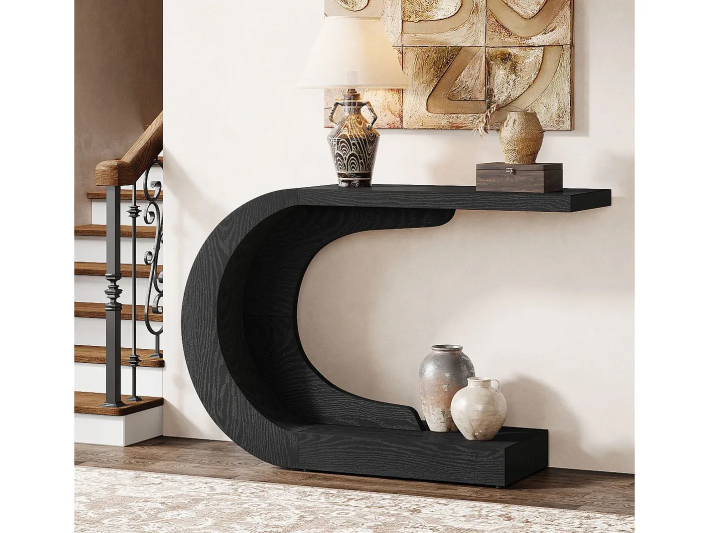 Mesa de entrada para console de 110 cm com armazenamento, mesa para trás do sofá em formato de C único em*Tribesigns Outlet