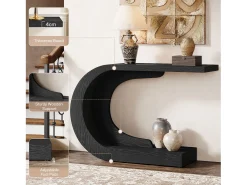 Mesa de entrada para console de 110 cm com armazenamento, mesa para trás do sofá em formato de C único em*Tribesigns Outlet
