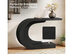 Mesa de entrada para console de 110 cm com armazenamento, mesa para trás do sofá em formato de C único em*Tribesigns Outlet