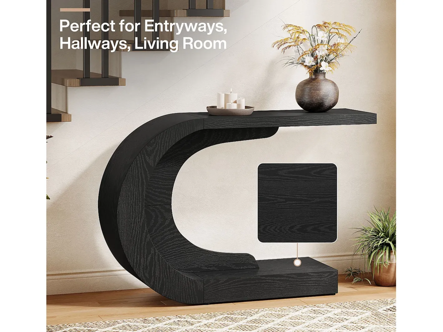 Mesa de entrada para console de 110 cm com armazenamento, mesa para trás do sofá em formato de C único em*Tribesigns Outlet