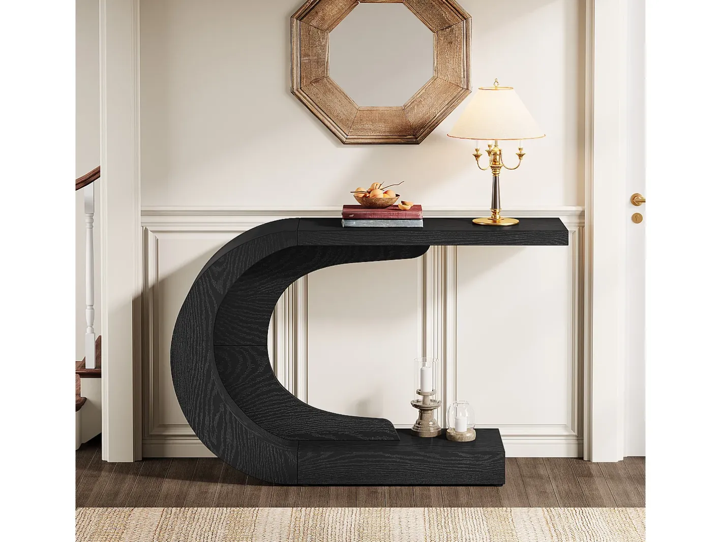 Mesa de entrada para console de 110 cm com armazenamento, mesa para trás do sofá em formato de C único em*Tribesigns Outlet