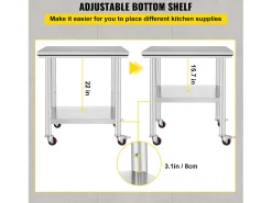 Móvel De Arrumação*Mesa de Preparação SucceBuy Mesa de Trabalho em Aço Inoxidável 30 x 24 Polegadas, Mesa de Preparação Comercial com 4 Rodízios Prateado
