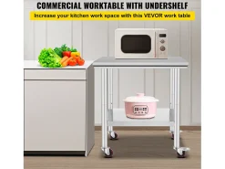 Móvel De Arrumação*Mesa de Preparação SucceBuy Mesa de Trabalho em Aço Inoxidável 30 x 24 Polegadas, Mesa de Preparação Comercial com 4 Rodízios Prateado