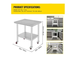 Móvel De Arrumação*Mesa de Preparação SucceBuy Mesa de Trabalho em Aço Inoxidável 30 x 24 Polegadas, Mesa de Preparação Comercial com 4 Rodízios Prateado