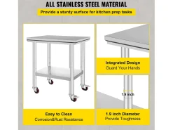 Móvel De Arrumação*Mesa de Preparação SucceBuy Mesa de Trabalho em Aço Inoxidável 30 x 24 Polegadas, Mesa de Preparação Comercial com 4 Rodízios Prateado