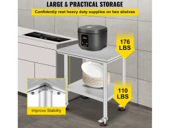Móvel De Arrumação*Mesa de Preparação SucceBuy Mesa de Trabalho em Aço Inoxidável 30 x 24 Polegadas, Mesa de Preparação Comercial com 4 Rodízios Prateado