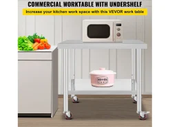 Mesa de Preparação SucceBuy Mesa de Trabalho em Aço Inoxidável, Mesa de Preparação Comercial de 36 x 30 Polegadas com 4 Rodízios^ Discount
