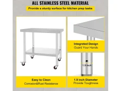 Mesa de Preparação SucceBuy Mesa de Trabalho em Aço Inoxidável, Mesa de Preparação Comercial de 36 x 30 Polegadas com 4 Rodízios^ Discount