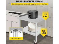 Mesa de Preparação SucceBuy Mesa de Trabalho em Aço Inoxidável, Mesa de Preparação Comercial de 36 x 30 Polegadas com 4 Rodízios^ Discount