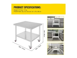 Mesa de Preparação SucceBuy Mesa de Trabalho em Aço Inoxidável, Mesa de Preparação Comercial de 36 x 30 Polegadas com 4 Rodízios^ Discount