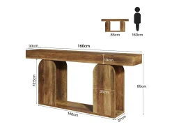 Mesa de Sofá Extra-Longa de 160 Cm, Mesas de Consola no Estilo Rural, 2 Andares^Tribesigns Sale