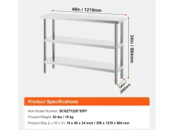 Móvel De Arrumação*Mesa de Trabalho Cozinha SucceBuy 35,6x121,9 cm, Mesa de Trabalho de Cozinha Comercial em Aço Inoxidável Prateado