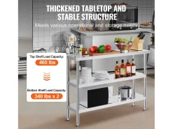 Móvel De Arrumação*Mesa de Trabalho Cozinha SucceBuy 35,6x121,9 cm, Mesa de Trabalho de Cozinha Comercial em Aço Inoxidável Prateado