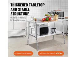 Mesa de Trabalho Cozinha SucceBuy, 122 x 76,2 cm, Mesa de Preparação Comercial Plegável, para Cozinha em Casa, Restaurante, Garagem Móvel De Arrumação