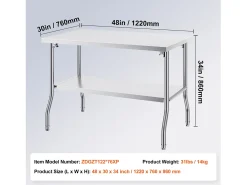 Mesa de Trabalho Cozinha SucceBuy, 122 x 76,2 cm, Mesa de Preparação Comercial Plegável, para Cozinha em Casa, Restaurante, Garagem Móvel De Arrumação