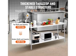 Mesa de Trabalho Cozinha SucceBuy, 61 x 182,9 cm, Mesa de Preparação de Alimentos, para a Preparação na Cozinha, no Restaurante e no Ateliê^ Hot