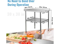 Mesa de Trabalho de Aço Inox SucceBuy, 61 x 61 x 85 cm, Mesa de Preparação de Alimentos Comercial com Rodas^ New