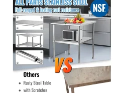 Mesa de Trabalho de Aço Inox SucceBuy, 61 x 61 x 85 cm, Mesa de Preparação de Alimentos Comercial com Rodas^ New