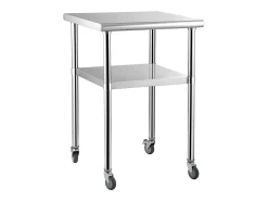 Mesa de Trabalho de Aço Inox SucceBuy, 61 x 61 x 85 cm, Mesa de Preparação de Alimentos Comercial com Rodas^ New