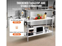 Mesa de Trabalho de Cozinha SucceBuy, Mesa de Trabalho em Aço Inoxidável 60.96x152.4 cm, Comercial^ Best