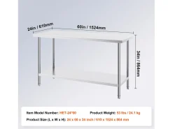 Mesa de Trabalho de Cozinha SucceBuy 61 x 152 x 86 cm, Posto de Trabalho Alimentar Comercial^ Hot