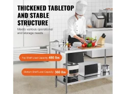 Mesa de Trabalho de Cozinha SucceBuy 61 x 152 x 86 cm, Posto de Trabalho Alimentar Comercial^ Hot