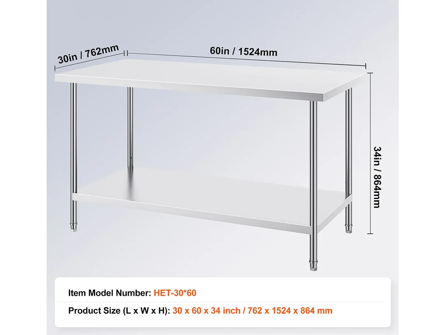 Mesa de Trabalho de Cozinha SucceBuy 76.2x152.4x86.36 cm, Posto de Trabalho Alimentar Comercial^ Online