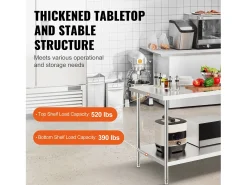 Mesa de Trabalho de Cozinha SucceBuy 76.2x152.4x86.36 cm, Posto de Trabalho Alimentar Comercial^ Online