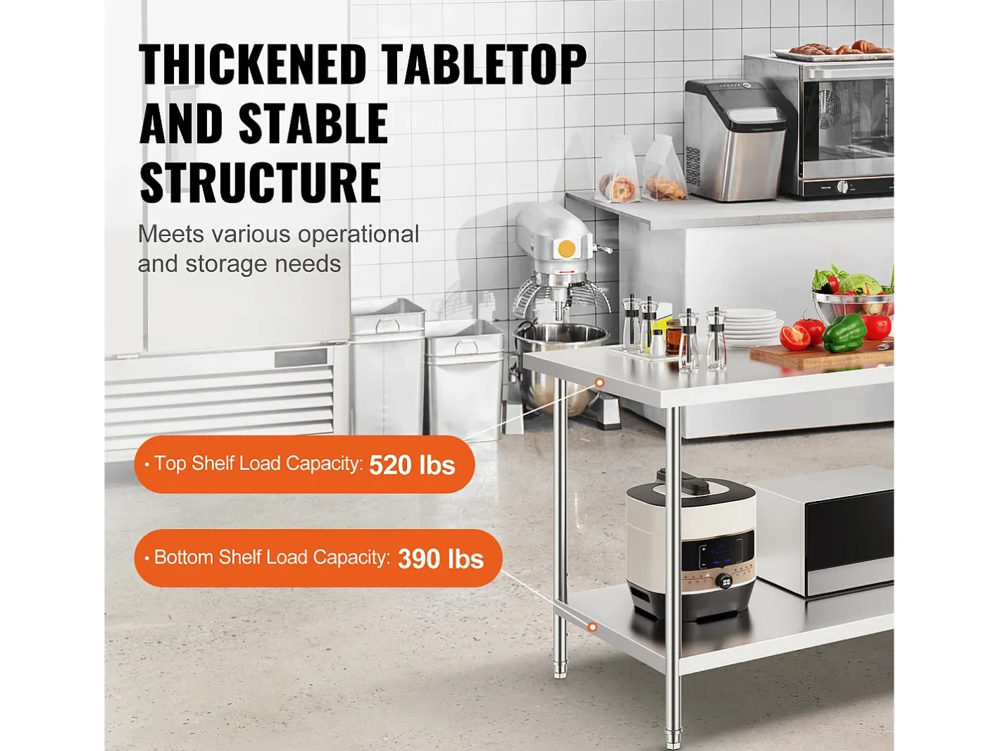 Mesa de Trabalho de Cozinha SucceBuy 76.2x152.4x86.36 cm, Posto de Trabalho Alimentar Comercial^ Online