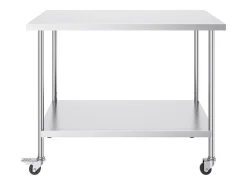 Online Mesa de Trabalho de Cozinha SucceBuy 76 x 152 cm, Mesa de Trabalho em Aço Inoxidável com 4 Rodas Móvel De Arrumação